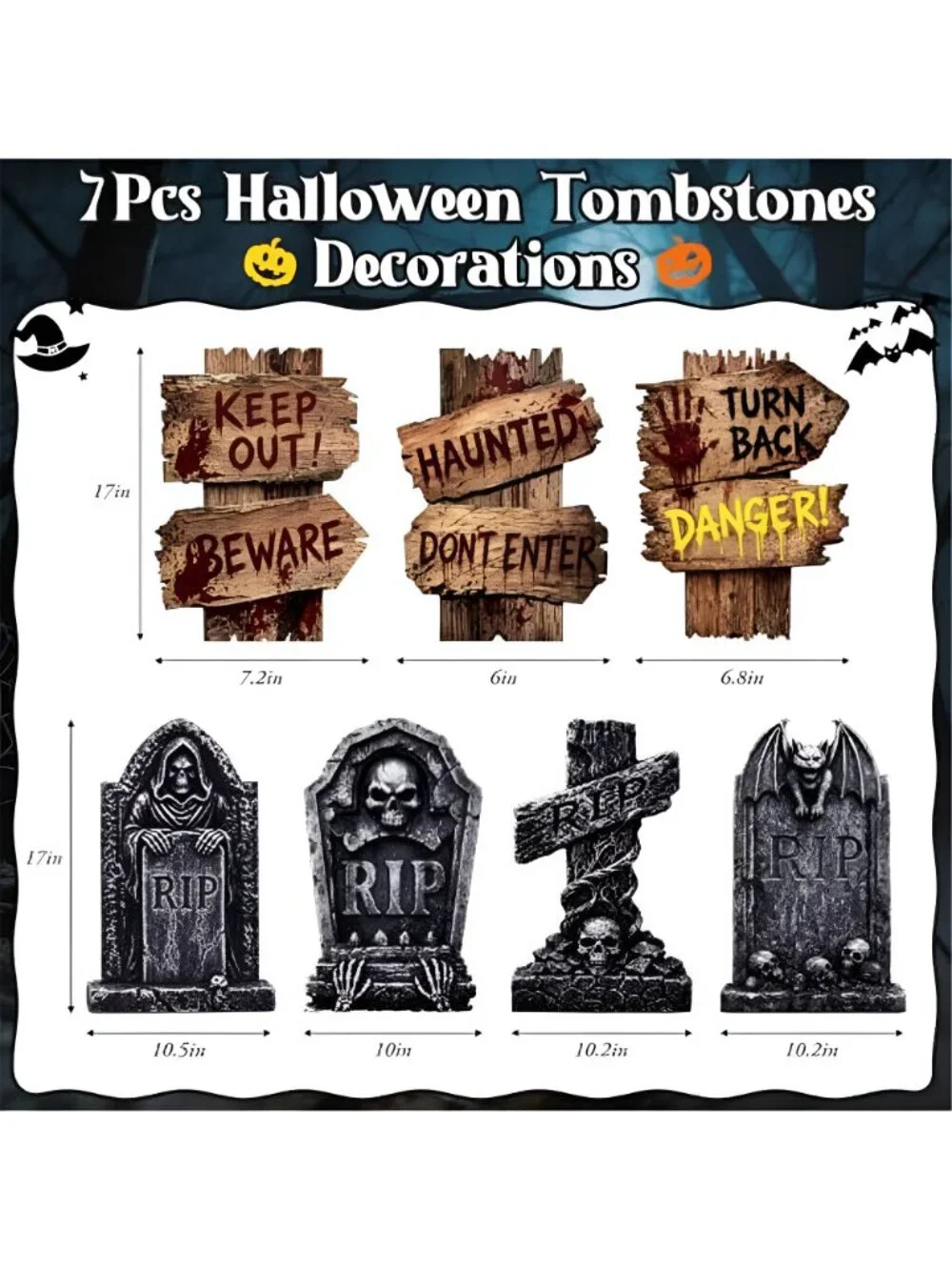 7 Pack Halloween Tombstones Decorations Outdoor Graveyard Signs with RIP
